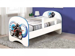 Кровать детская с фотопечатью без ящика Мотоцикл 700*1400