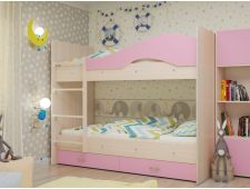 Кровать 2-х ярусная Мая с ящиками на латофлексах розовая