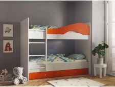 Кровать 2-х ярусная Мая с ящиками на латофлексах белый-оранж