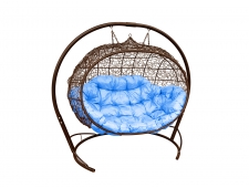 Кокон Улей подвесной с ротангом голубая подушка