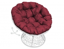 Кресло Папасан пружинка с ротангом бордовая подушка